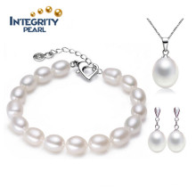 Pulsera de joyería de moda y collar de perlas Set 7-8mm caída natural 925 cierre de plata de agua dulce conjunto de perlas